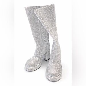 Silver Rhinestone Heeled Boots for Women